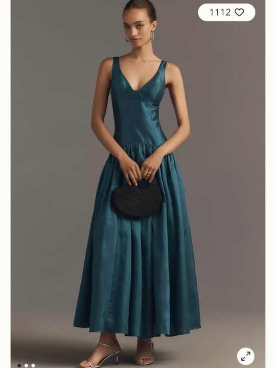 Anthropologie Dresses & Skirts - Anthropologie Teal Satin V-Neck Maxi Dress